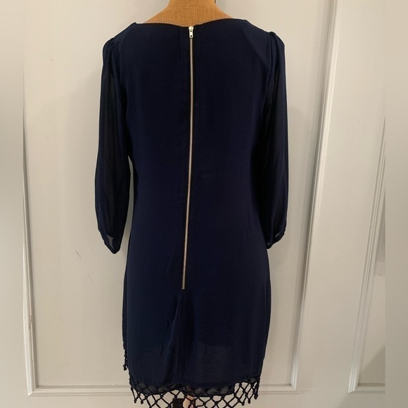 Sequin Hearts Women's Navy Sheer‎ Dress - Picture 4 of 7